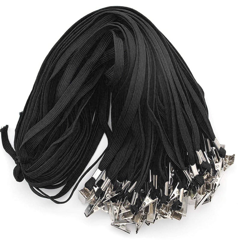 Beebel Lanyard 100 Pack Black Badge Lanyards Flat Lanyards Round 32" with Badge Clip - Image 1